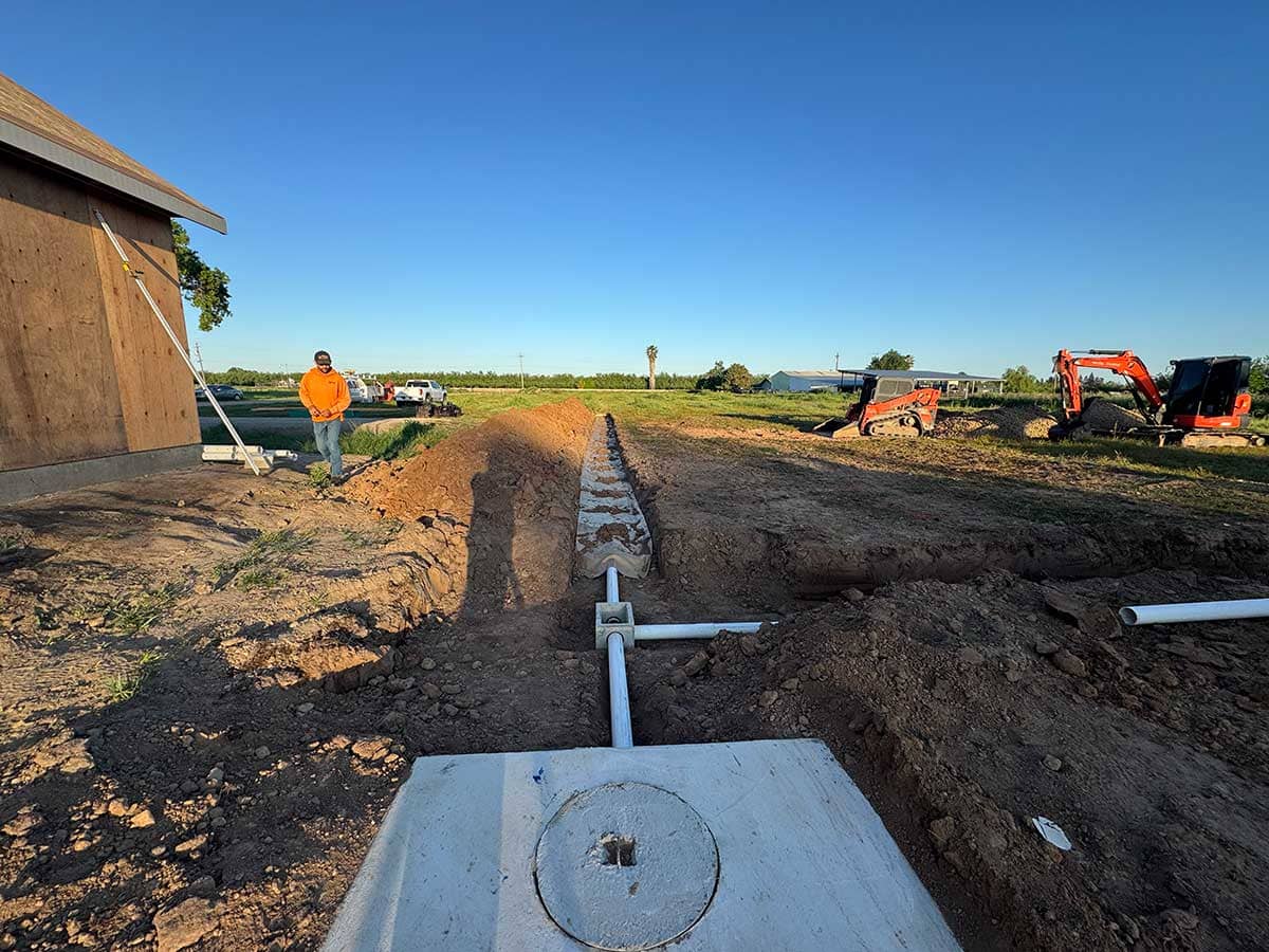 Flores crew and equipment preparing a Central Valley construction site